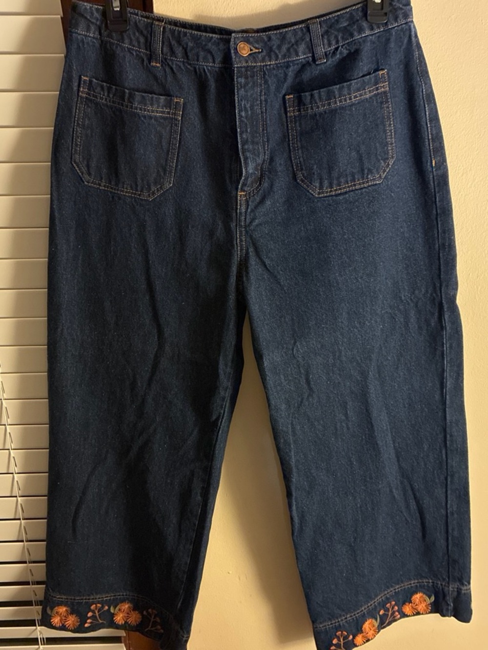 Princess Highway Dark Blue Relaxed Jeans with Embroidered Hem